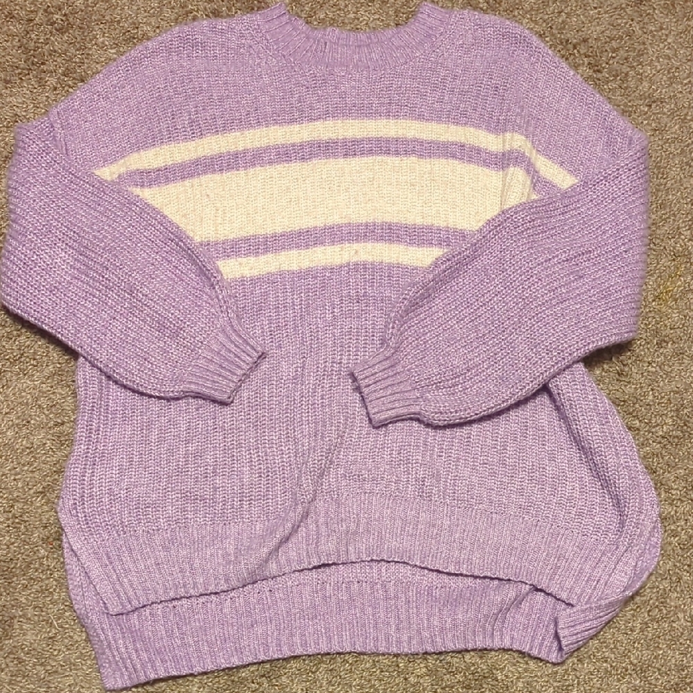 American Eagle Outfitters Purple and Cream Crew Neck Sweater